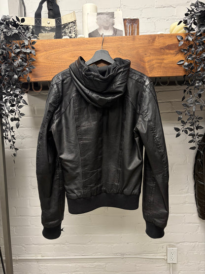2000s Vintage Dolce & Gabbana Black Lambskin Leather Zip-Up Hoodie