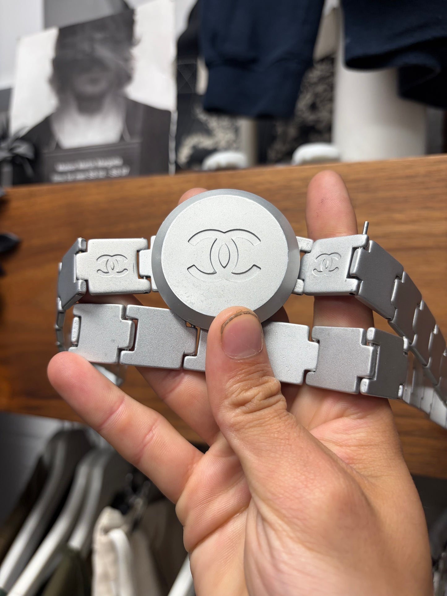 SS1999 Chanel ‘Watch Link’ Silver CC Interlock Logo Metal Belt