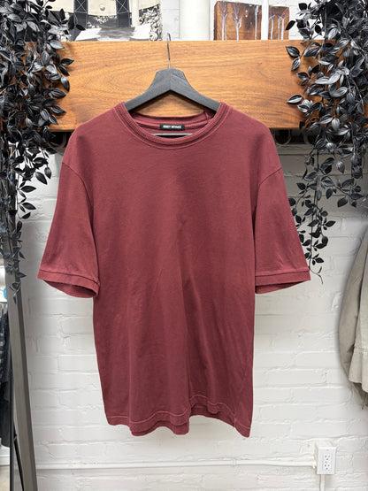 Issey Miyake Burgundy Ribbed Neckline Cotton T-Shirt