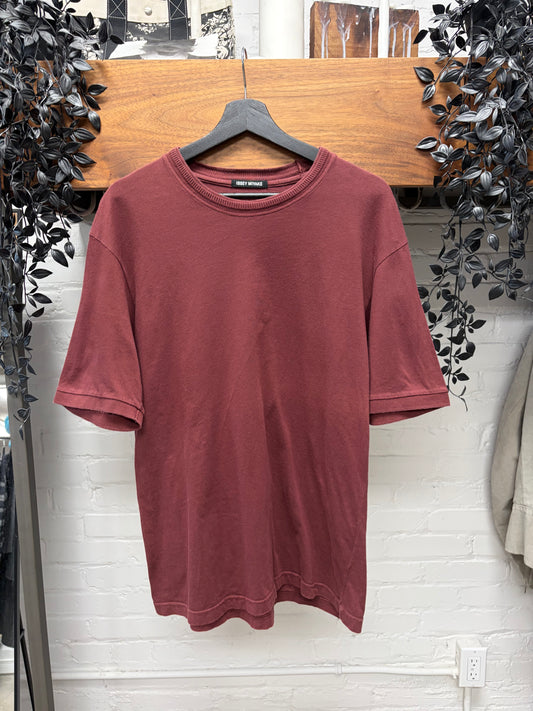 Issey Miyake Burgundy Ribbed Neckline Cotton T-Shirt