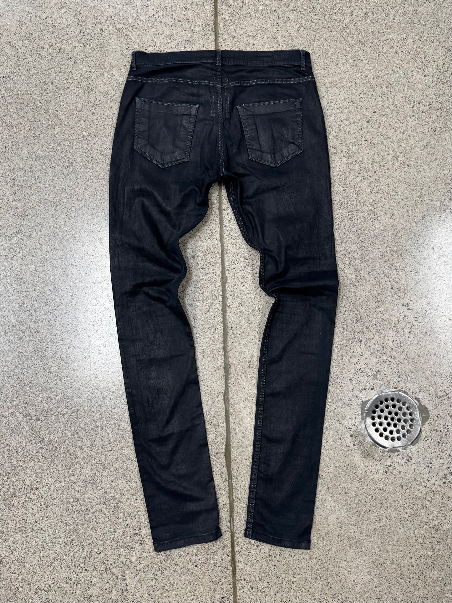 Rick Owens ‘Detroit Cut’ Waxed Black Denim