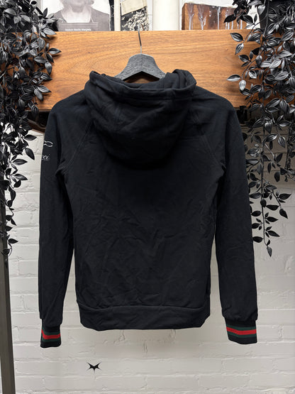 2010s Gucci ‘Stripe Logo’ Ribbed Cuff Black Zip-Up Hoodie