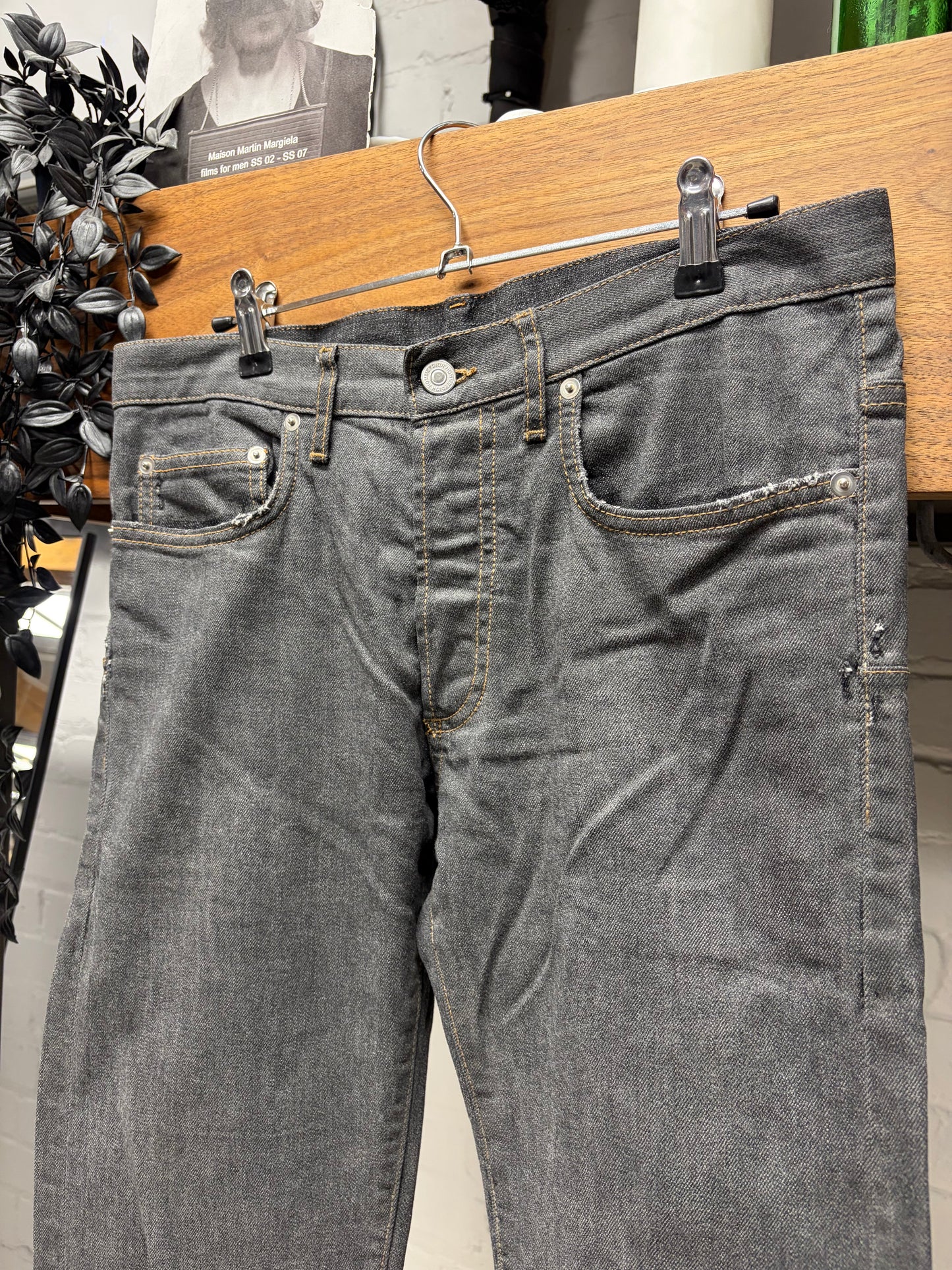Dior Homme Grey Skinny Jeans with Yellow Contrast Stitching