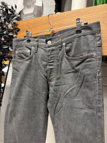 Dior Homme Grey Skinny Jeans with Yellow Contrast Stitching