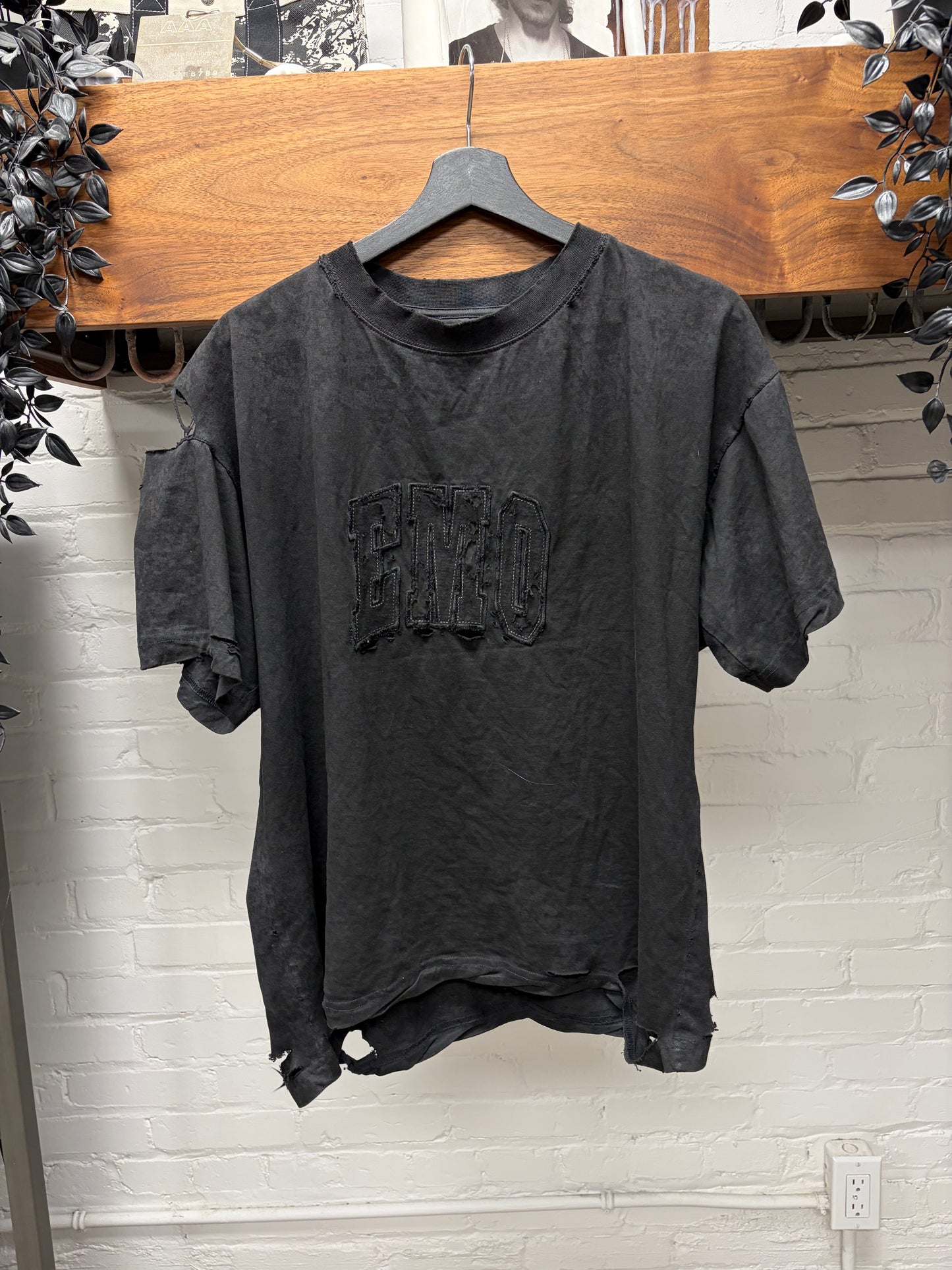 AW2025 Balenciaga ‘Emo Team’ Distressed Black Logo T-Shirt