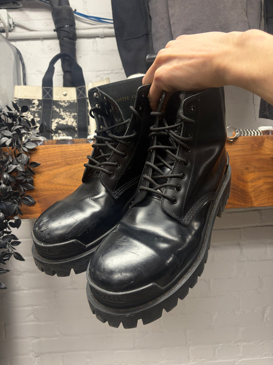 Balenciaga ‘Strike’ Black Patent Leather Combat Boots