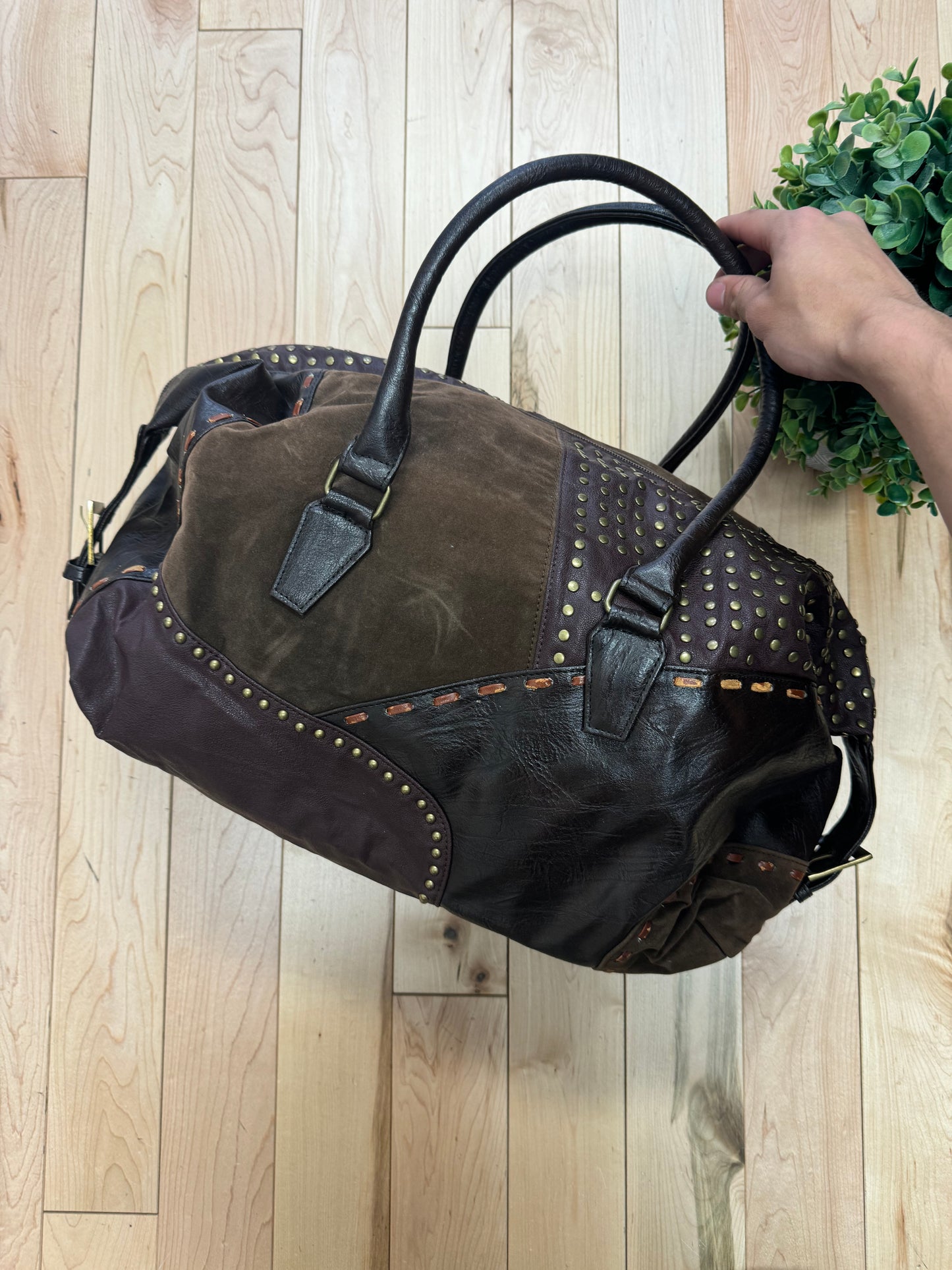 Tornado Mart Patchwork Panelled Leather Duffel Bag