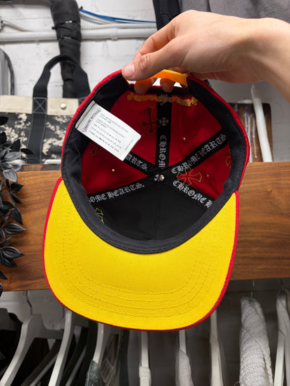 Chrome Hearts Red/Yellow Leather Cross Patch ‘CH Logo’ Trucker Hat