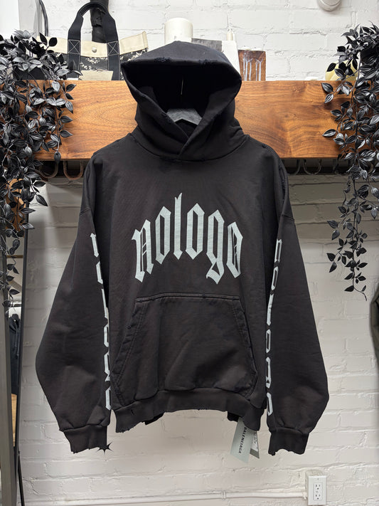 AW2024 Balenciaga ‘No Logo’ Distressed Black Pullover Hoodie
