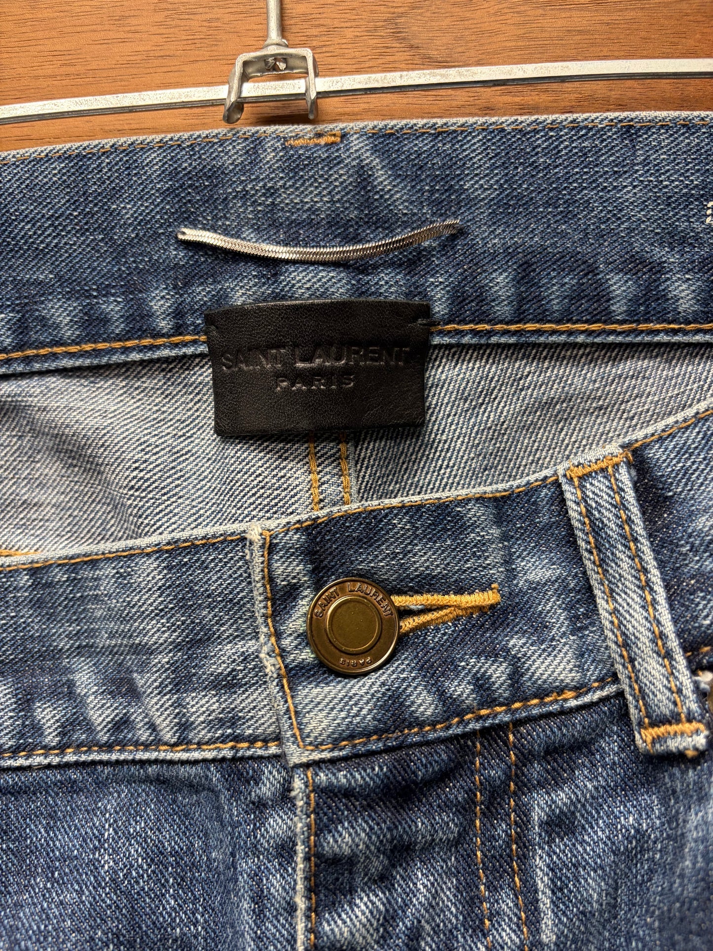 2017 Saint Laurent ‘Flag Patch’ D02 Light Wash Skinny Jeans