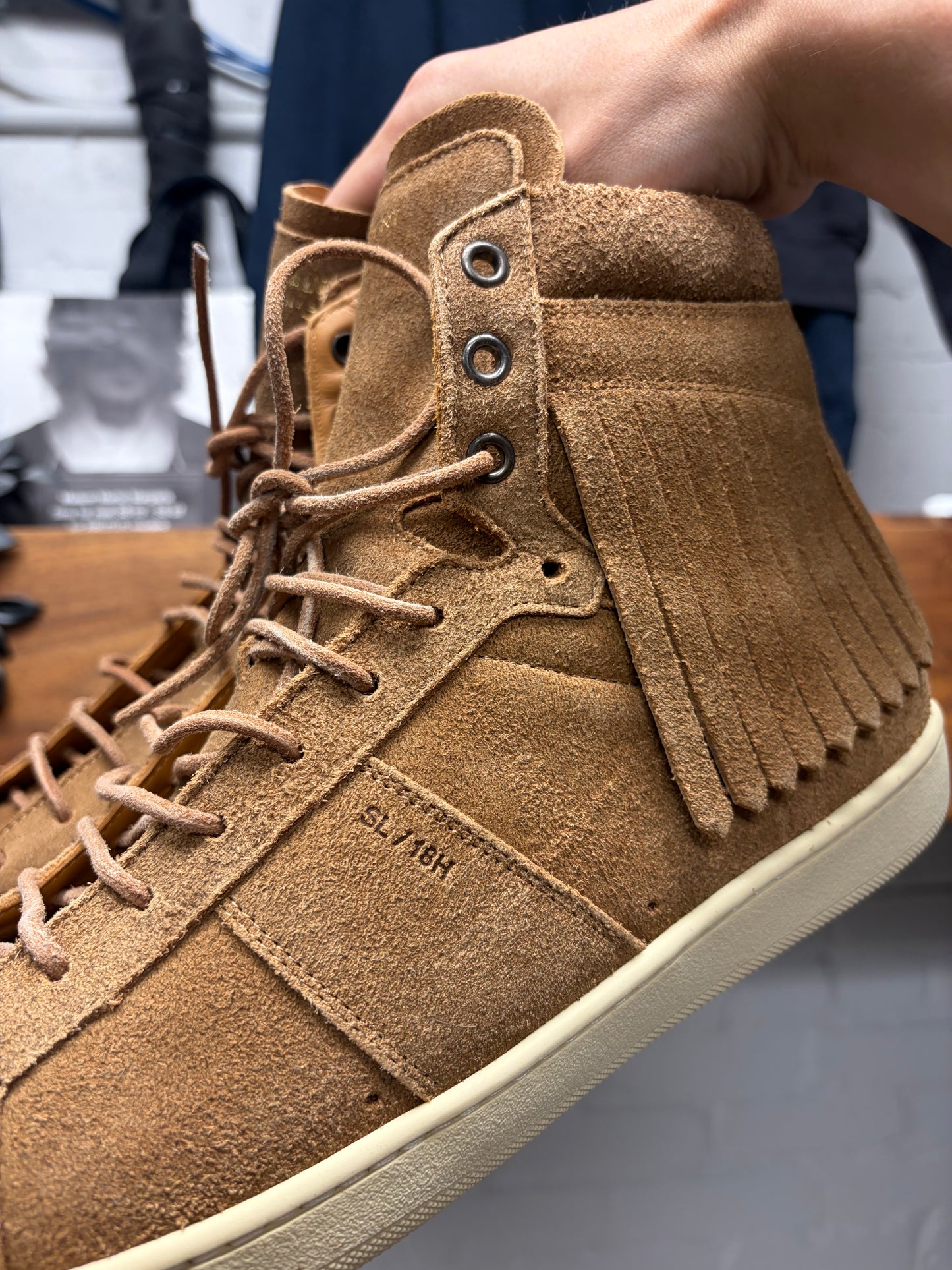 Saint Laurent ‘SL18/H’ Brown Leather Fringe ‘Court’ High Top Sneakers