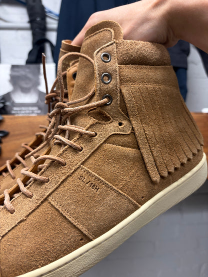 Saint Laurent ‘SL18/H’ Brown Leather Fringe ‘Court’ High Top Sneakers