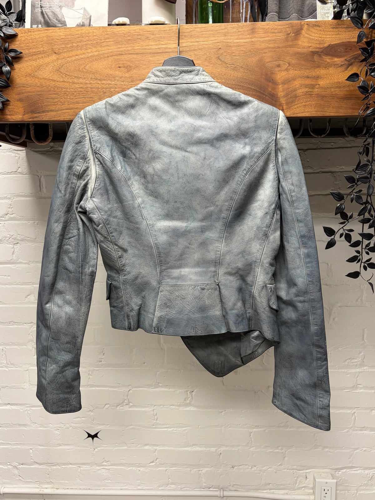 Alexander McQueen Asymmetric Rustic Blue Leather Napoleon Jacket