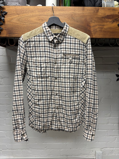 Veronique Branquinho Gingham Button Up Shirt with Corduroy Back Panel