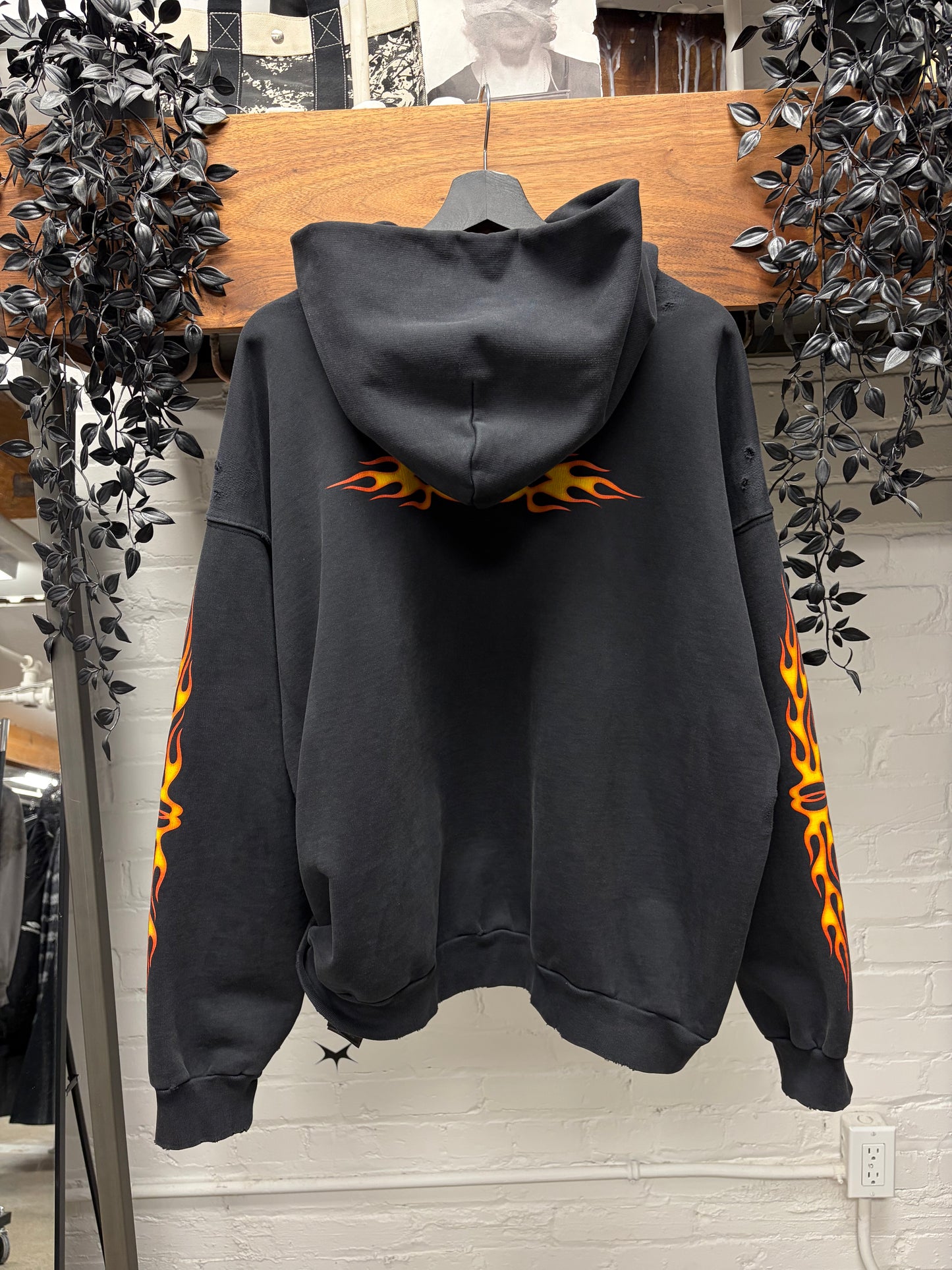 SS2024 Balenciaga ‘Unity Flame’ Distressed Black Pullover Hoodie