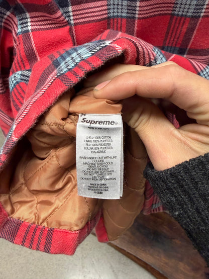 2021 Supreme Quilted Plaid Red Faux Fur Collar Work-Shirt