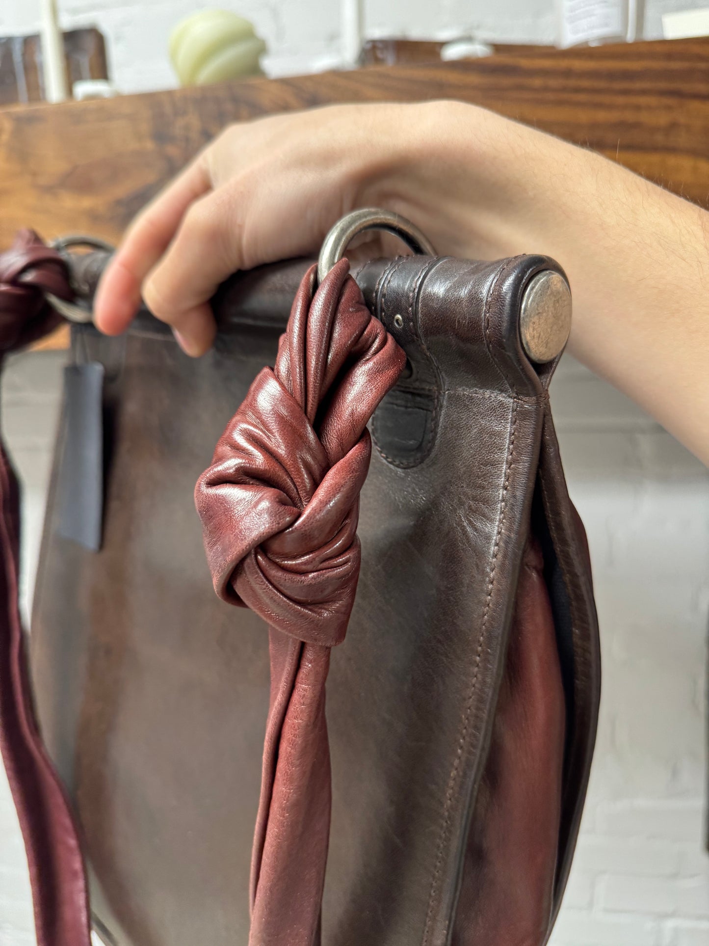Dries Van Noten Oxblood Red Leather Crossbody Bag
