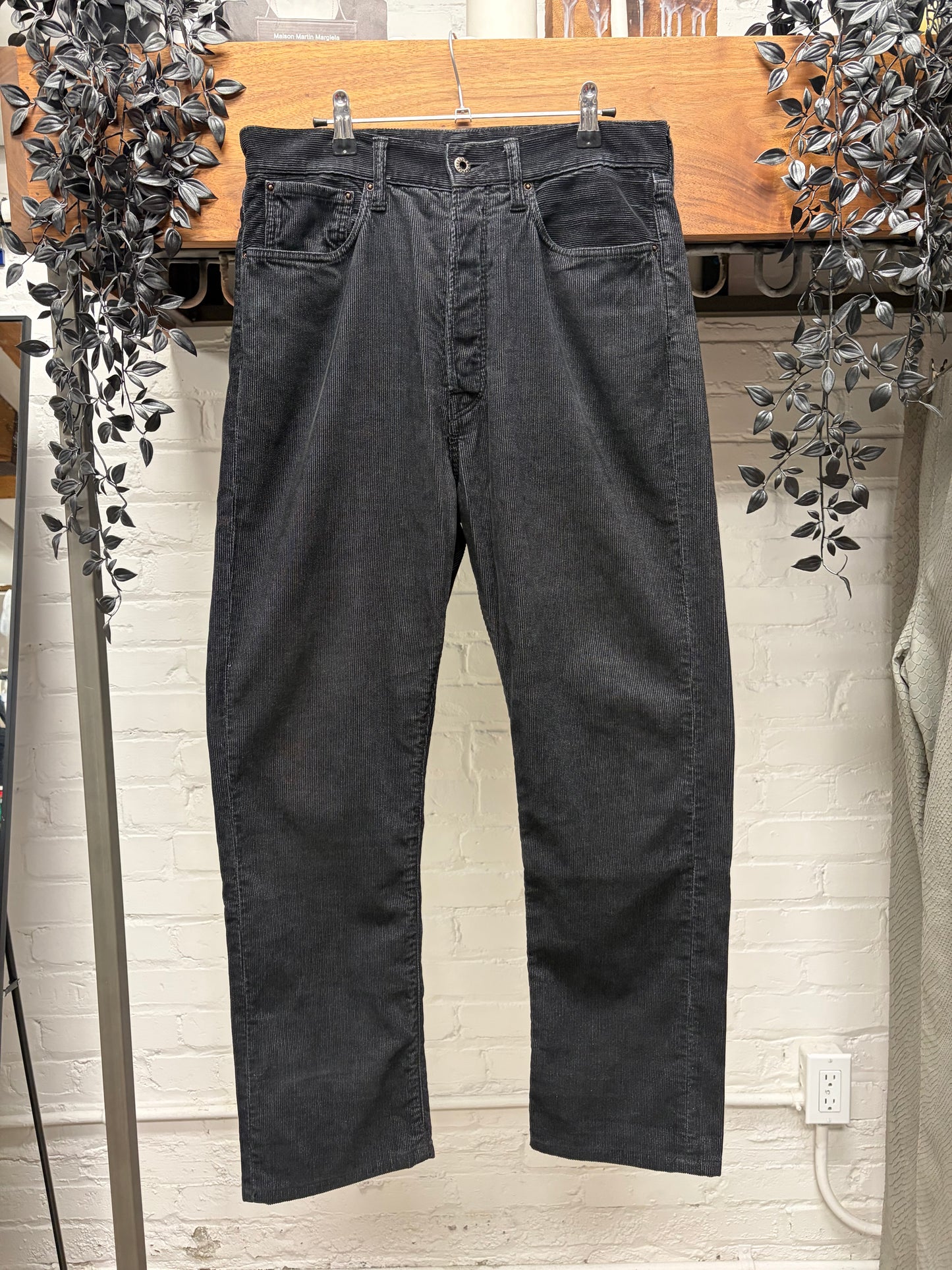 Kapital Black Corduroy ‘Buckle Back’ Straight Leg Denim