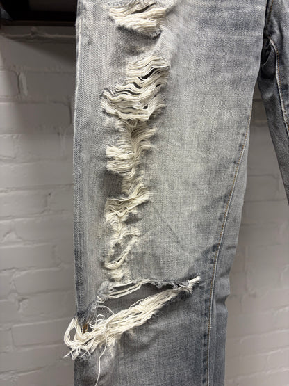 2000s Gucci Heavily Distressed Grey Washed Skinny Jeans