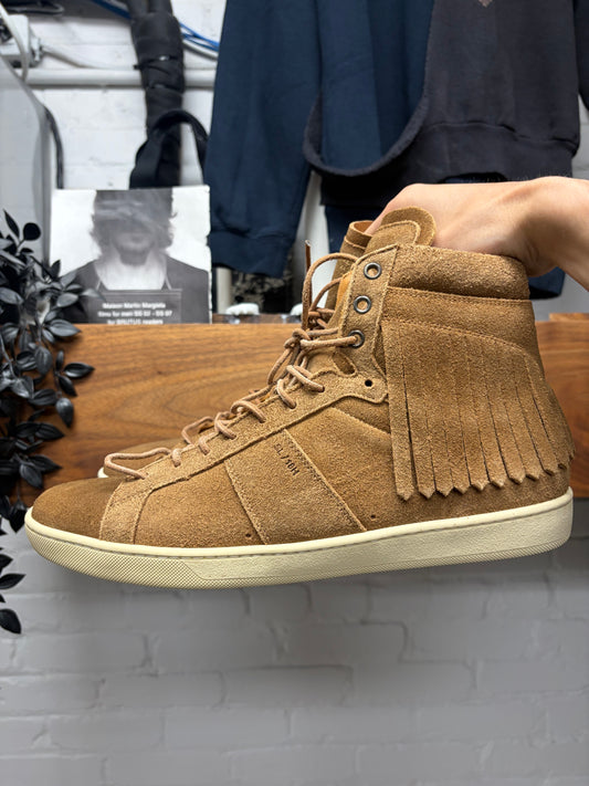 Saint Laurent ‘SL18/H’ Brown Leather Fringe ‘Court’ High Top Sneakers