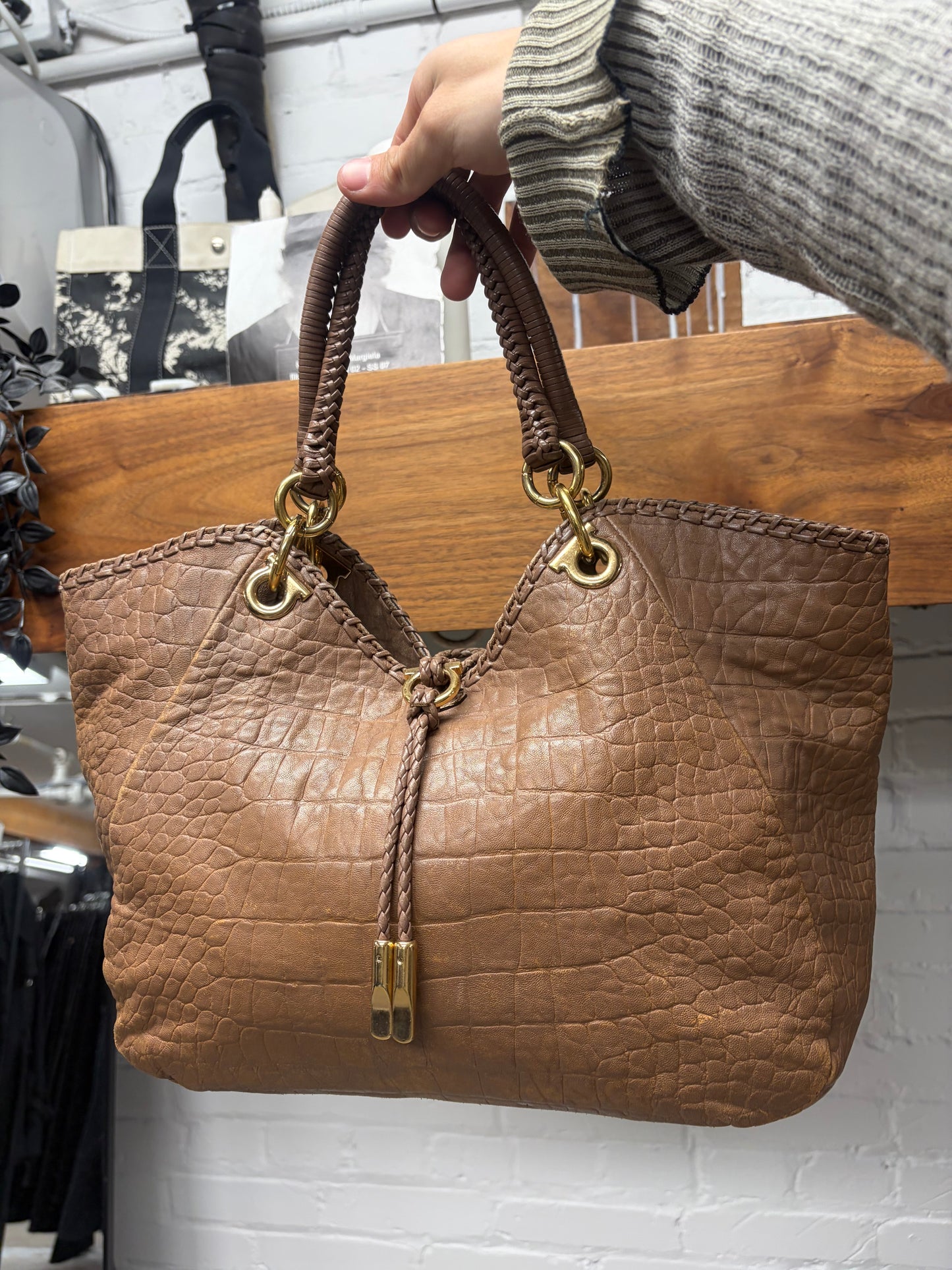 Ferragamo ‘Ganchini’ Woven Leather Shoulder Bag