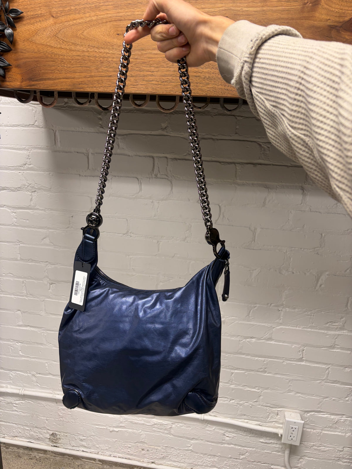 2000s Gucci ‘Galaxy Blue Leather’ Hobo Shoulder Bag with Silver Chain Strap