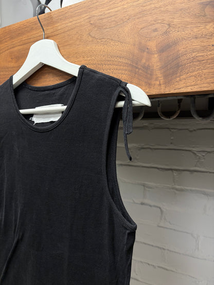 Maison Martin Margiela ‘Blank Tag’ Black Cotton Tank Top with Raw Shoulder Hem
