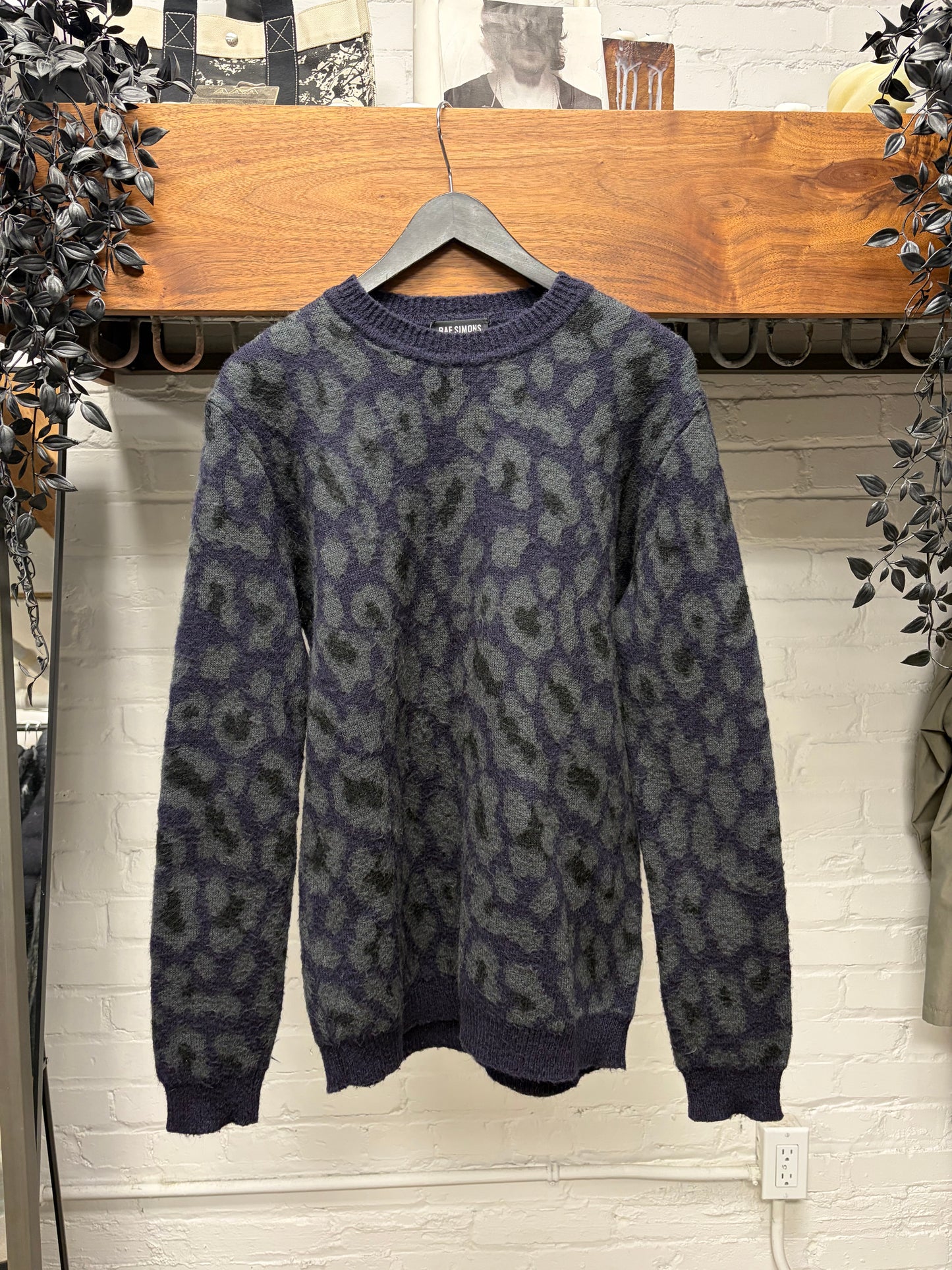 AW2014 Raf Simons Black ‘Leopard Print’ Wool Knit Sweater