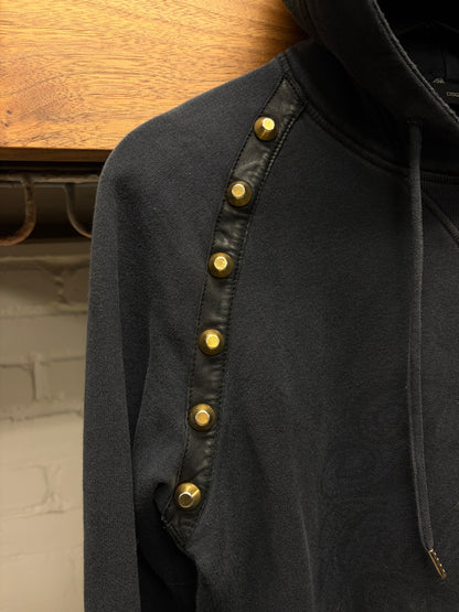 2000s Dsquared2 Studded Black Cursive Fade' Cropped Hoodie with Leather Trim