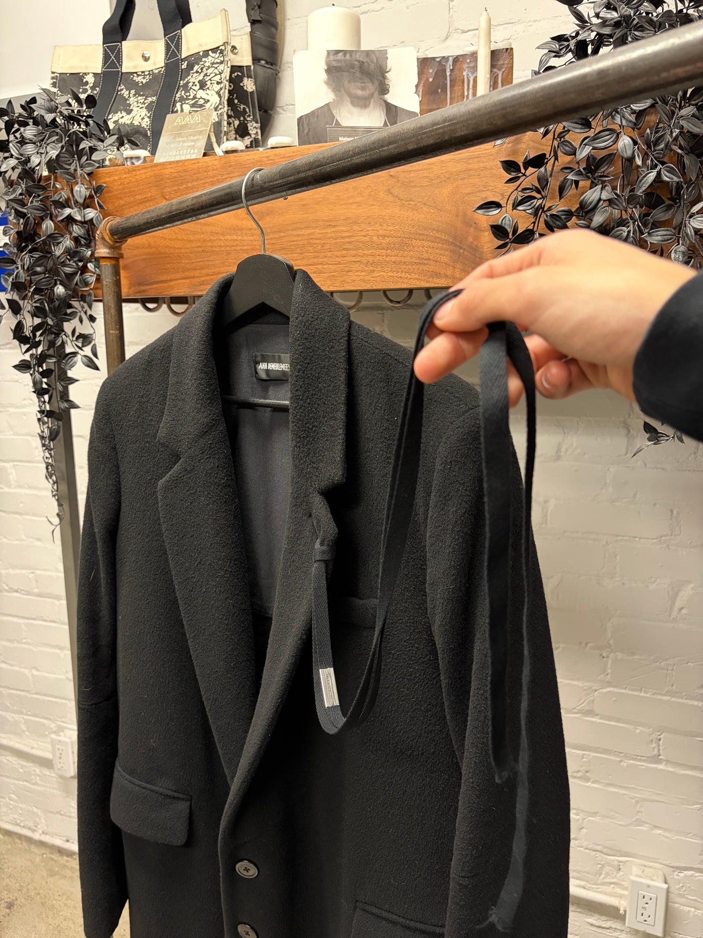 2024 Ann Demeulemeester Full Length Black Cashmere/Wool Single Breasted Coat