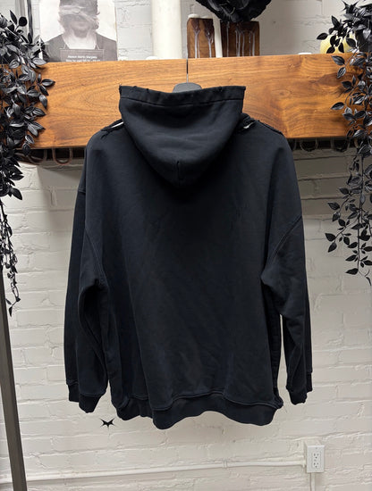 2020 Balenciaga ‘Nametag’ Distressed Black Pullover Hoodie