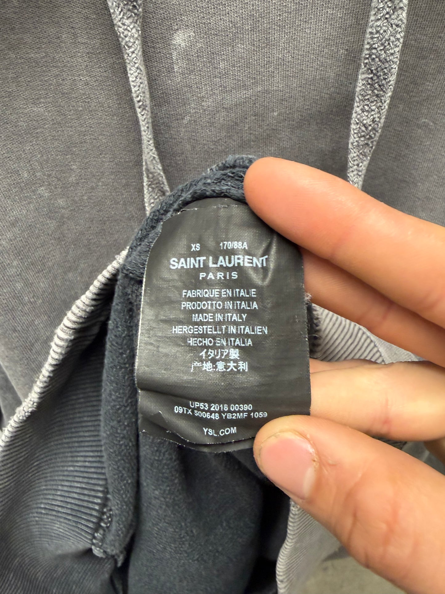 2018 Saint Laurent ‘Box Logo’ Minimal Stone Washed Grey Hoodie