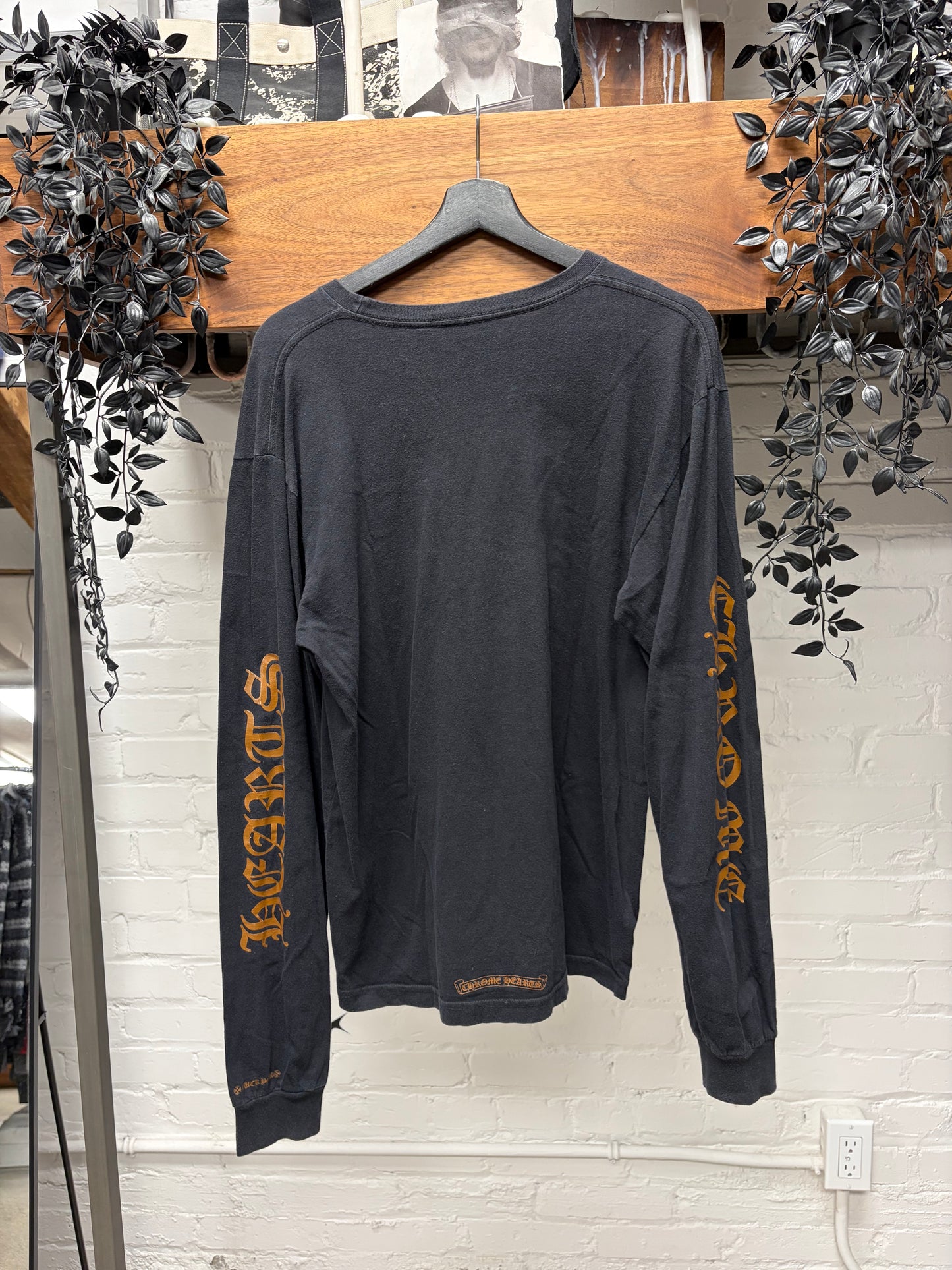 Vintage Chrome Hearts Scroll Neck Black Long Sleeve Shirt