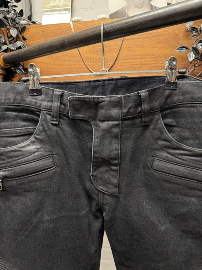 Balmain Waxed Black Classic Biker Knee Denim