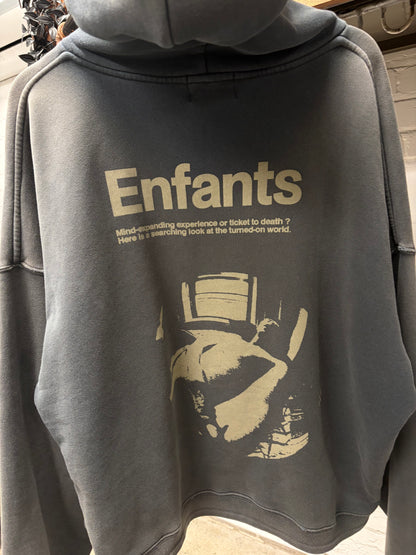 Enfants Riches Deprimes ‘Ticket to Death’ Faded Black French Terry Cotton Hoodie