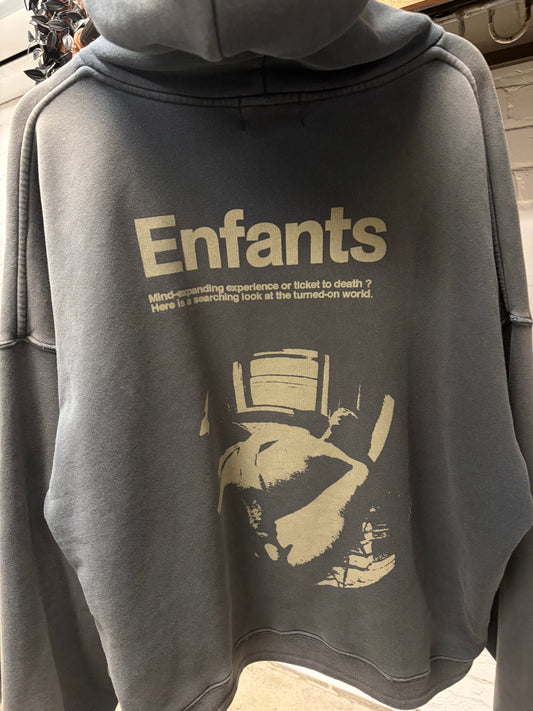 Enfants Riches Deprimes ‘Ticket to Death’ Faded Black French Terry Cotton Hoodie
