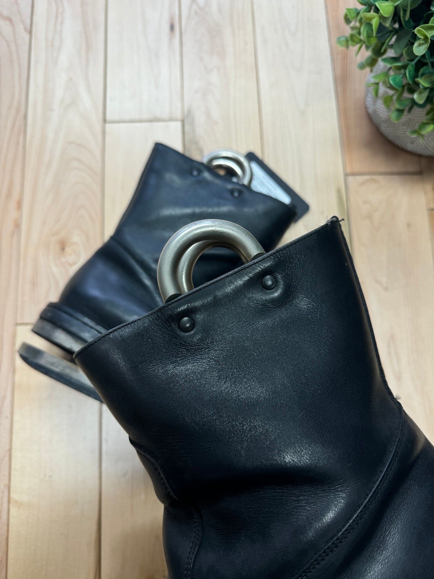 Dirk Bikkembergs Metal Handle/Heel Black Leather Boots