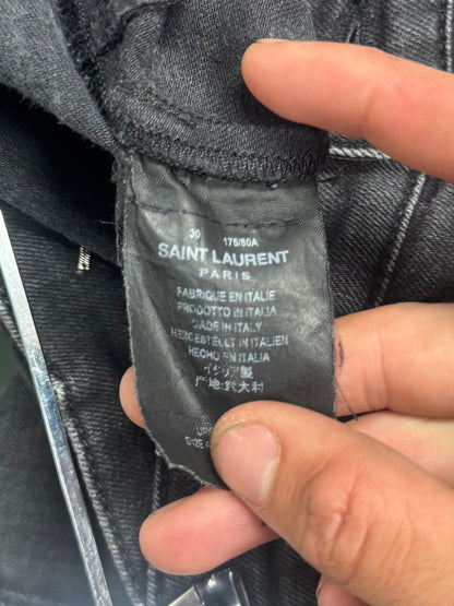 SS2016 Saint Laurent by Hedi Slimane ‘Biker Knee’ Leather Studded ‘D02’ Denim