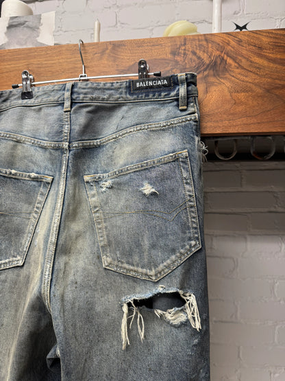 SS2024 Balenciaga ‘Destroyed’ Thrash Distressed Mud Wash Denim