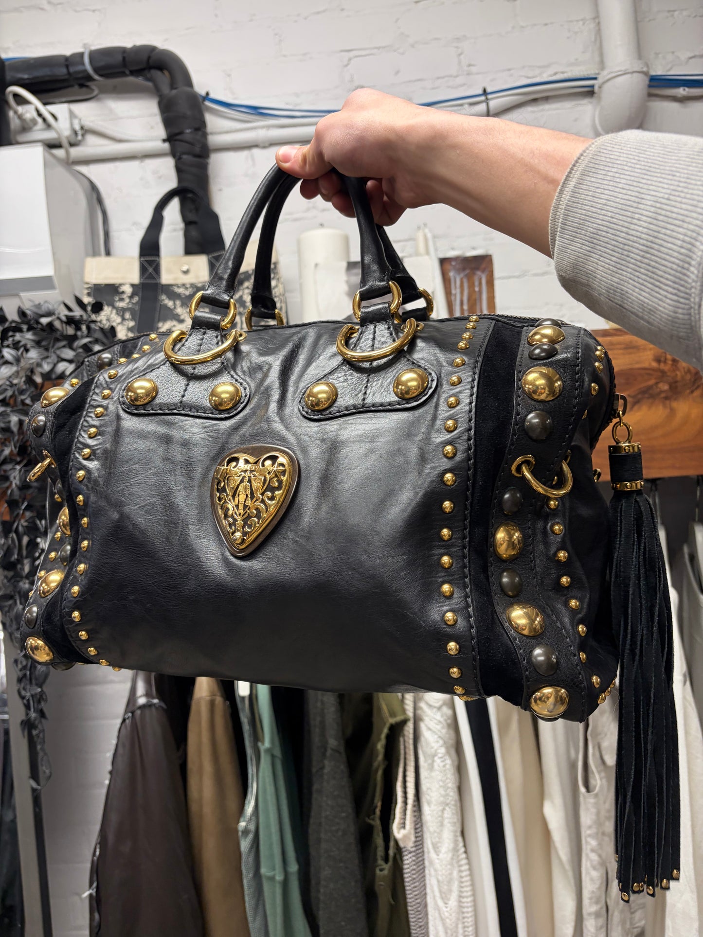 Gucci by Frida Giannini ‘Babouska’ Leather Bag with Gold ‘GG Heart’ Hardware & Studding