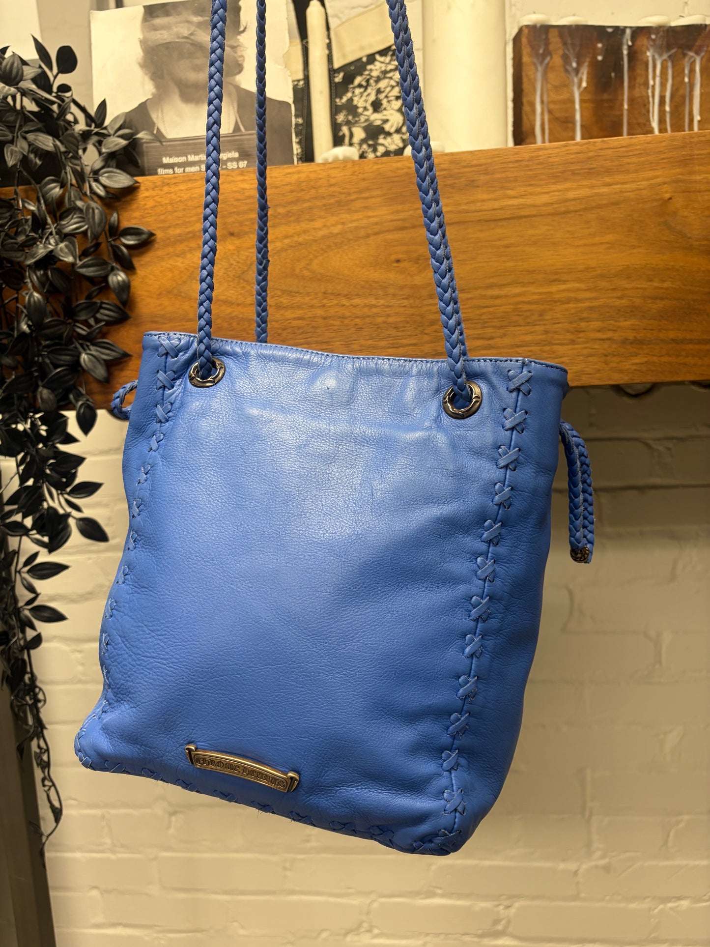 Chrome Hearts ‘Dirty Knees’ Chiffon Blue Woven Leather Dagger Bucket Bag