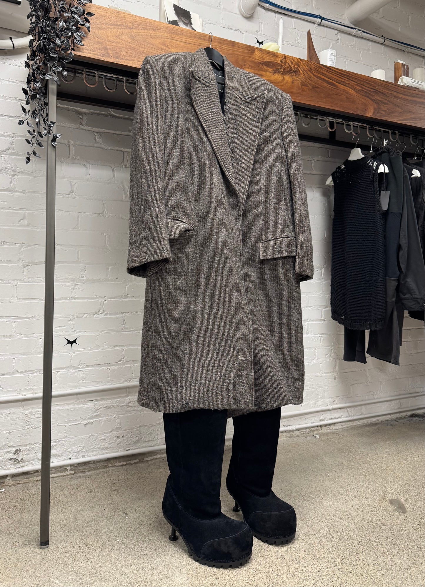 AW2021 Balenciaga Oversized ‘Shoulder-Pad’ Wool/Tweed Distressed Overcoat