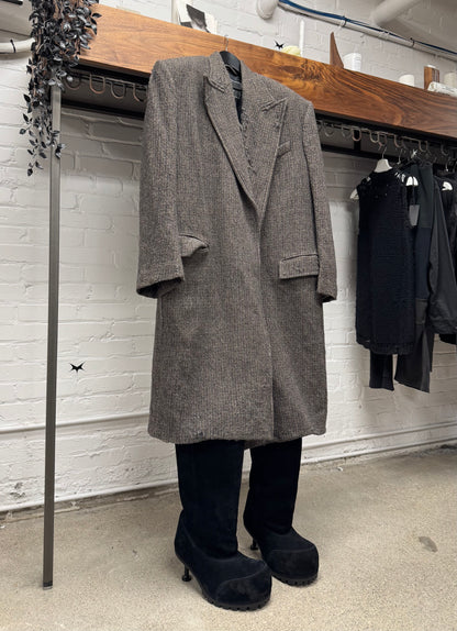 AW2021 Balenciaga Oversized ‘Shoulder-Pad’ Wool/Tweed Distressed Overcoat
