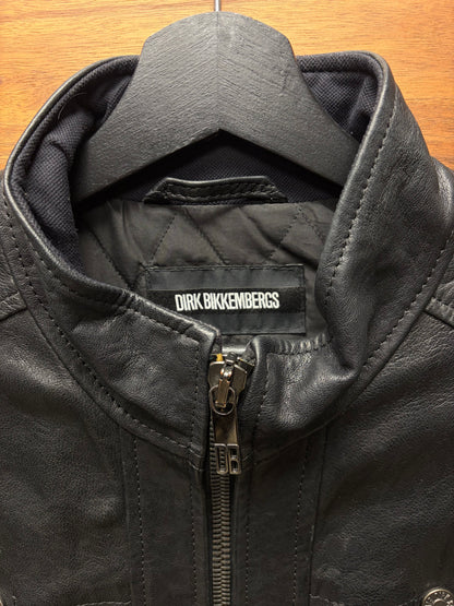 Dirk Bikkembergs Leather Moto Jacket with Navy Blue Panelling