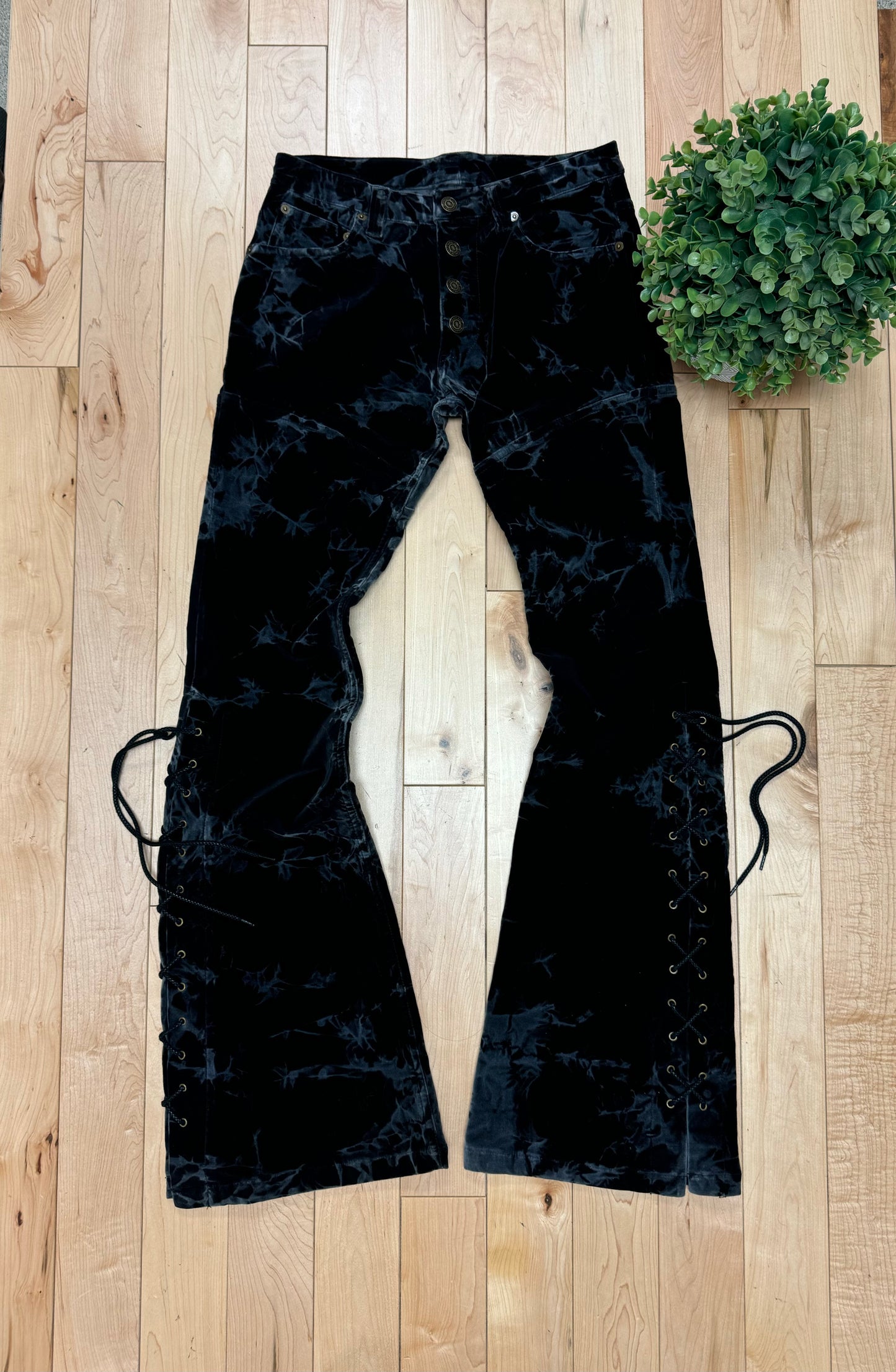 Tornado Mart Black Velour ‘Lace Up’ Flared Pants