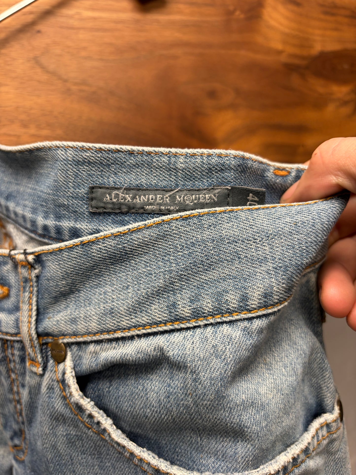 2004 Alexander McQueen Low Rise Light Wash Blue Skinny Jeans