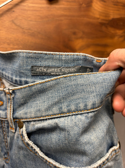 2004 Alexander McQueen Low Rise Light Wash Blue Skinny Jeans