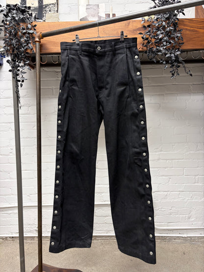 Rick Owens 16oz Japanese Denim ‘Pusher’ Button Snap Black Selvedge Bootcut Jeans