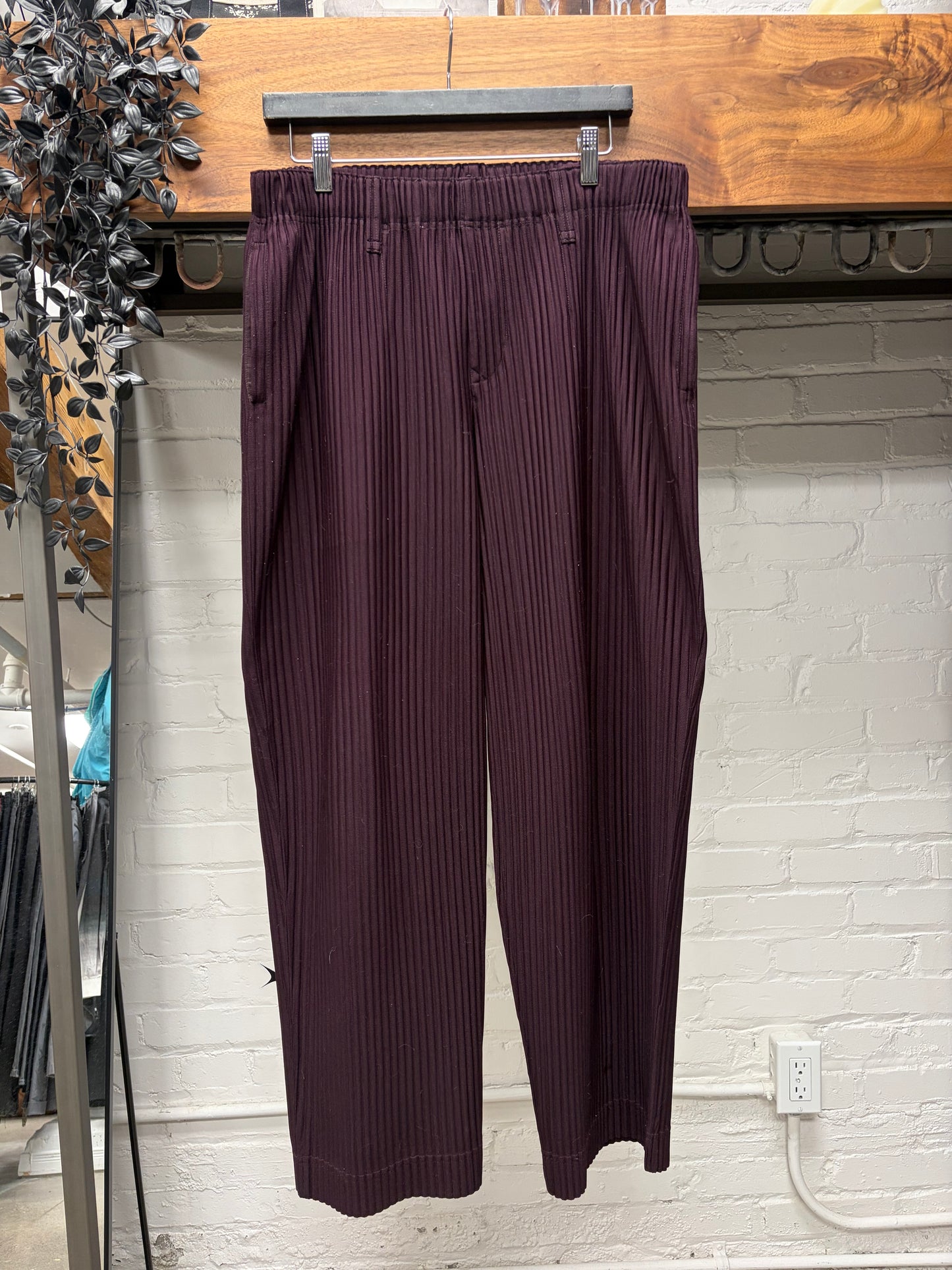 Issey Miyake Homme Plisse Pleated Burgundy Wide Leg Pants