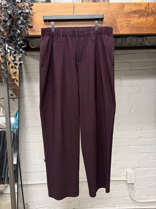 Issey Miyake Homme Plisse Pleated Burgundy Wide Leg Pants